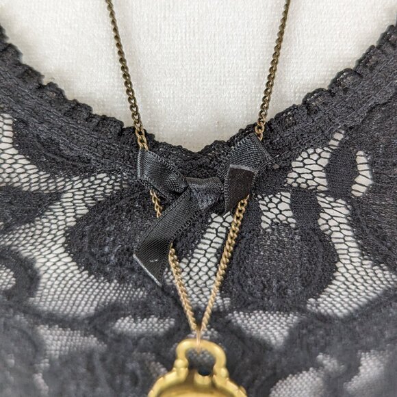 VTG 00s Y2K Black Floral Sheer Mesh Lace Scoop Neck Babydoll Slip Tank Top Sz M - Picture 4 of 6